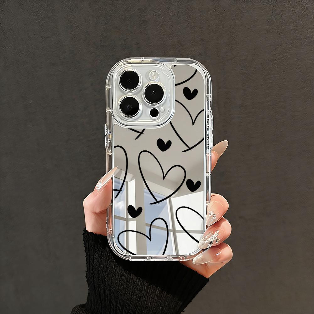 Mirror Acrylic Phone Case For iPhone 16 11 12 13 14 15 17 Pro Max XS X XR 7 8 Plus Shockproof Bumper Couple Big Love Heart Cover iPhone 7