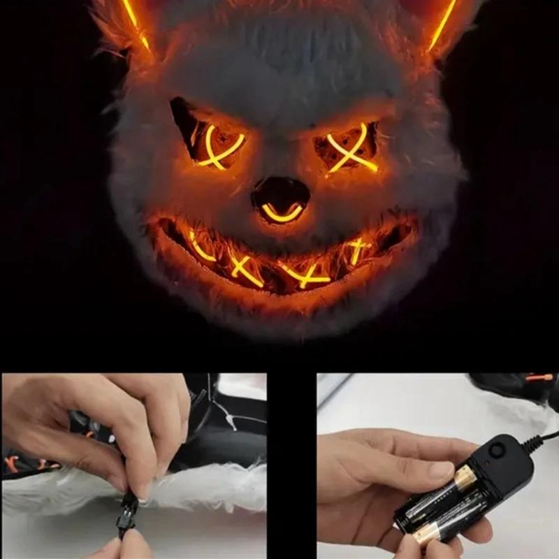 LED Glowing Cosplay Bloody Rabbit Mask Halloween Scary Killer Bloody Bear Headgear Carnival Masquerade Horror Costume Prop