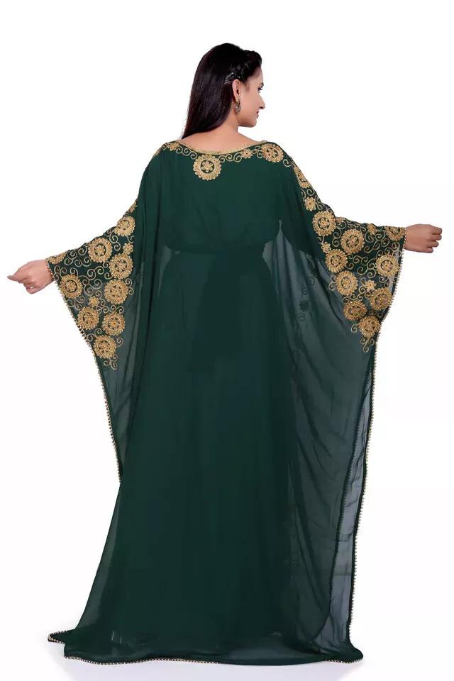 Green Moroccan Dubai Kaftan Stylish Farasha Abaya Dress Handmade Fancy Long Gown