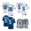 Mens Womens Indianapolis Colts NFL Football Jersey Custom Number 5 Or 28 Embroidered Sportswear Basketball Training Gym Wear