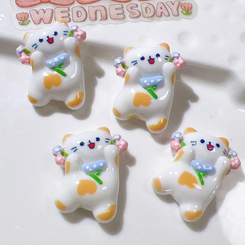 10Pcs New Cute Resin Mini Rabbit Bear Cake Rainbow Series Flat Back Manicure Parts Embellishments For Hair Bows Accessories