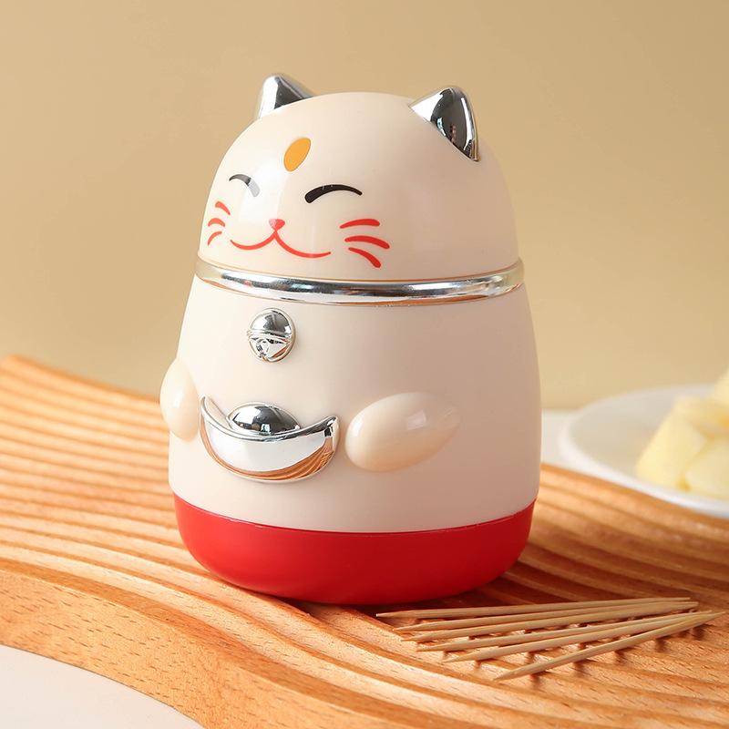 Toothpick Holder One Press Pop Up Automatic Dispenser Cute Lucky Cat Cartoon Storage Box For LivingRoom Decorative Toothpick Jar