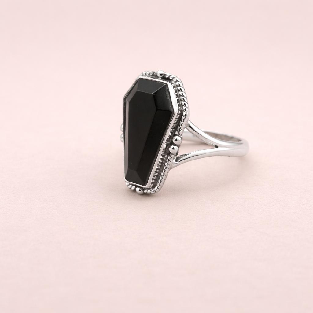 Anello a Bara in Onice Nero Argento Sterling 925, Anello Statement Gotico Boho, Anello Fatto a Mano con Pietra di Onice, Gioielli Minimalisti