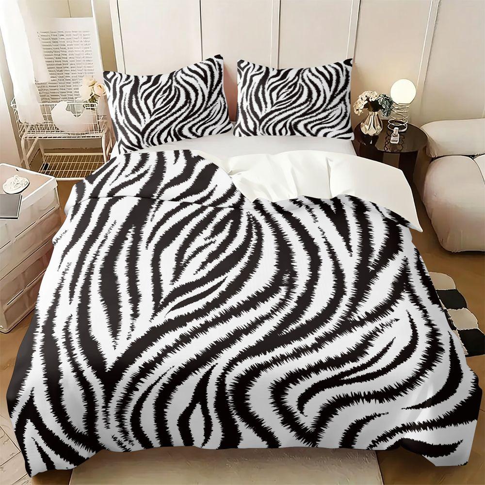 Ensemble de housse de couette imprimé zèbre (1 Housse de couette & 1 Taie d'oreiller) Ensemble de literie doux à motif animalier Décoration de chambre moderne pour adultes US King-228x264cm