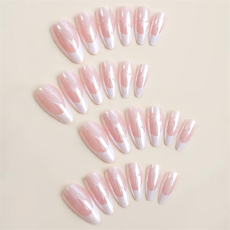 Full Cover Press On Nails French Tip Press On Nail Medium Almond Artificial Nail