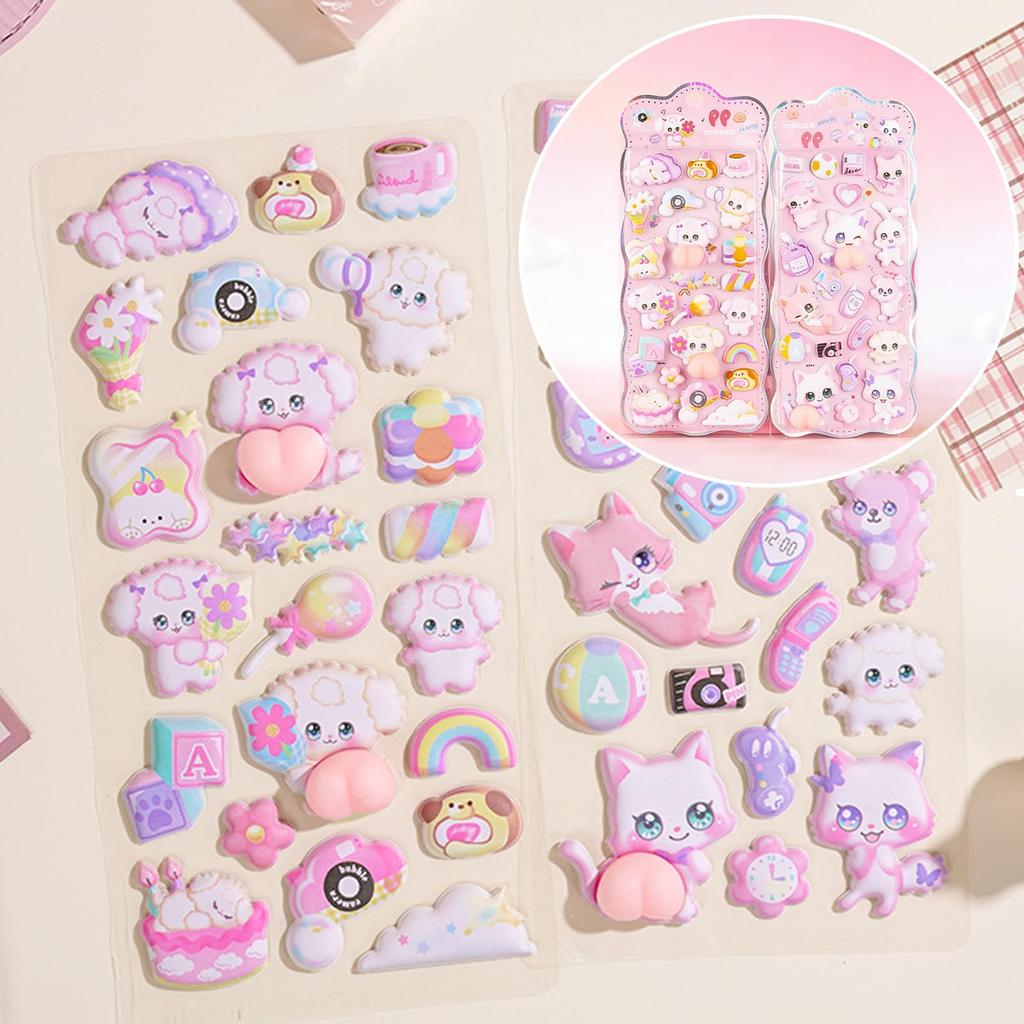 Set of 4 Pinchable 3D PVC for Kids and Decorate Your Phone Reward Craft Supplies Soft, Stickers, Material, Cute, Girls, DIY, Case, Diary, Stickers,