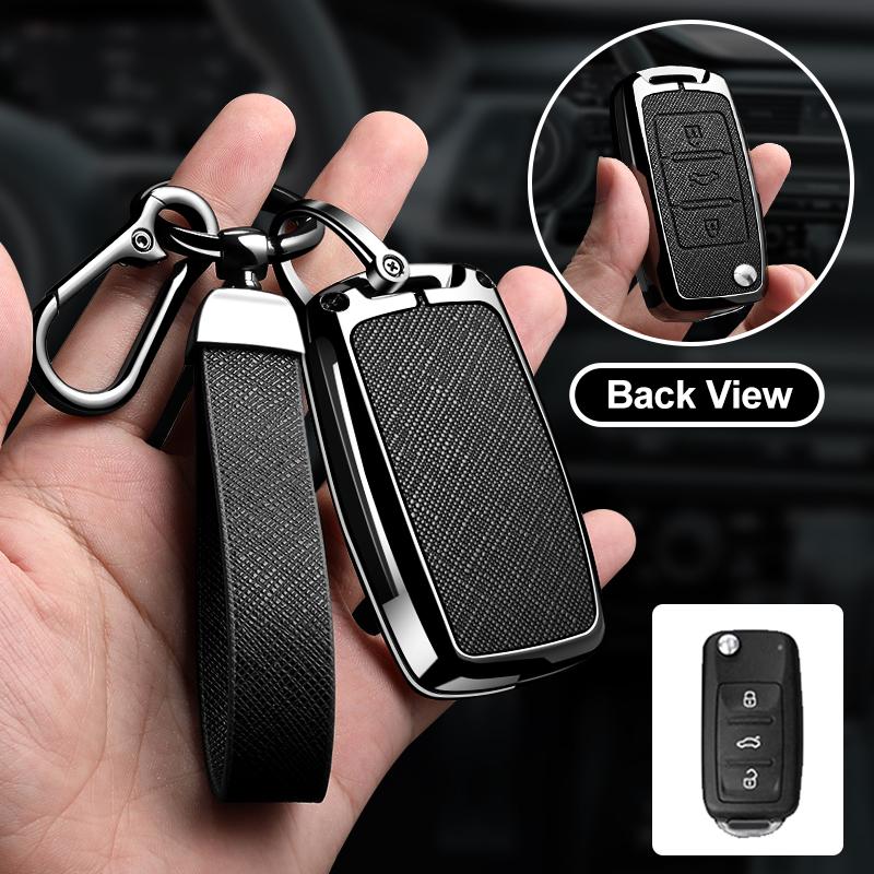 Zinc Alloy Leather Car Key Fob Case For Volkswagen Polo Tiguan Passat Beetle Scirocco Golf Jetta Lavida Skoda Octavia Key Fob