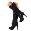 Warm Vintage Women's Knee High Leather Boots Long Mid Calf Heel Flat Shoes Boots Women's over The Knee Wide Calf Boots for Women