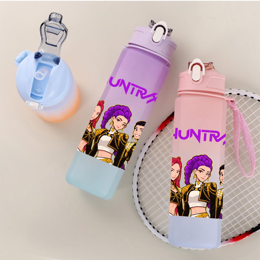 750Ml Water Bottle Cartoon K-Pop Demon Hunters Printed Large Capacity Drinking Cup Portable Outdoor Sports Water Cup Children Kid Gift