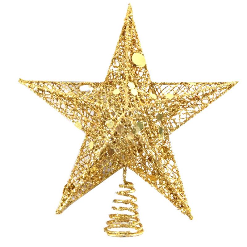 1Pc Metal Exquisite Gold Stamping Party Decoration Pentagram Decoration Christmas Christmas Tree Top Glitter Golden
