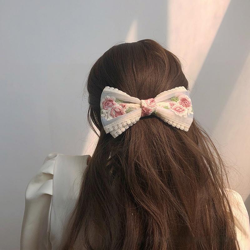 Embroidery Hair Bows Lace Big Bows Hair Clip Women Elegant Spring Clip Spring Summer Hair Accessories Women Barrettes