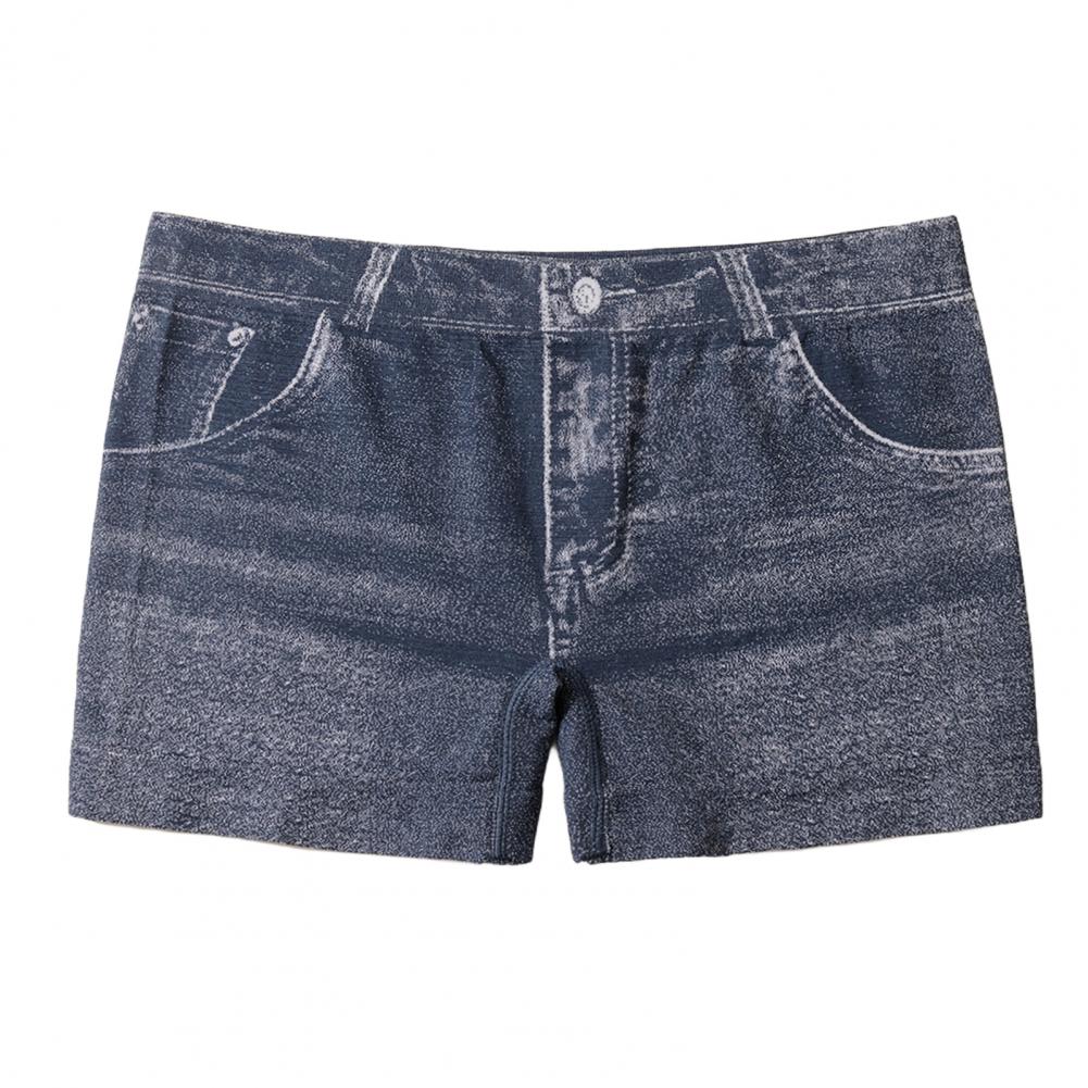 Women Imitation Denim Short High Stretchy Leggings Short Jeans with Pockets Tight Fitting Summer Shorts Daily Wear