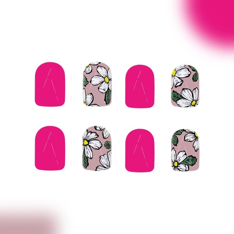 Square Press On Nail Flower Fake Nail Glues On Nail Artificial Acrylic Nail 12 Size 48pcs Stick On Nail for Women Girls