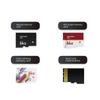 Sbírka paměťových karet: TransFlash karta (32 GB), SD karta (8 GB, 16 GB, 64 GB), Monitorovací autokamera (128 GB)