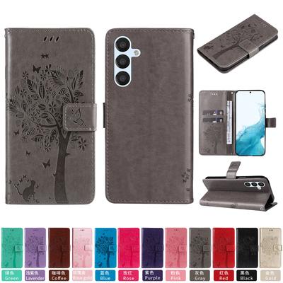 Leather Wallet Case For Samsung Galaxy A54 A34 A24 A14 A04E A73 A53 A33 A23 A13 A03 Core Cute Cat Tree Card Slots Protect Cover