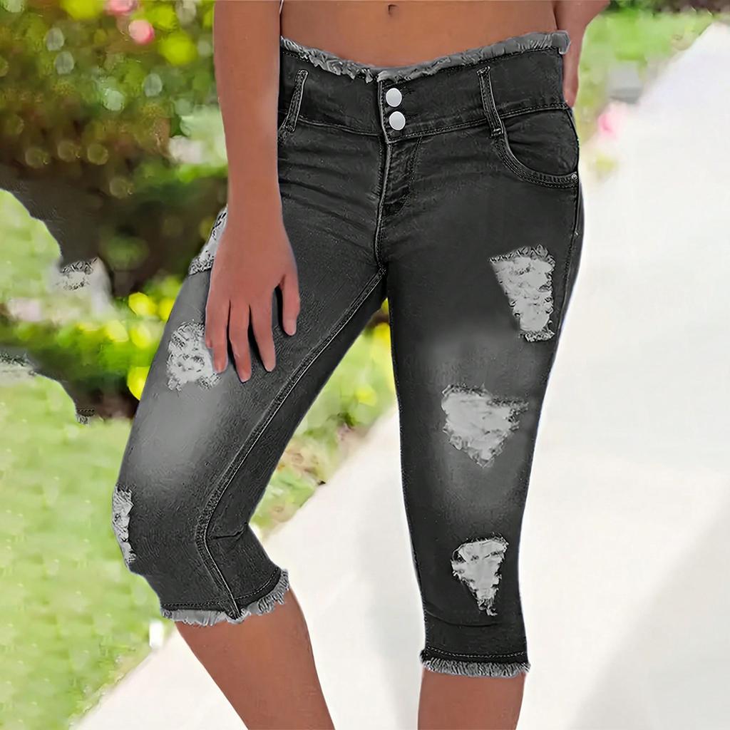 Damenjeans Retro-Farbe High-Waist-Design Cropped Jeans