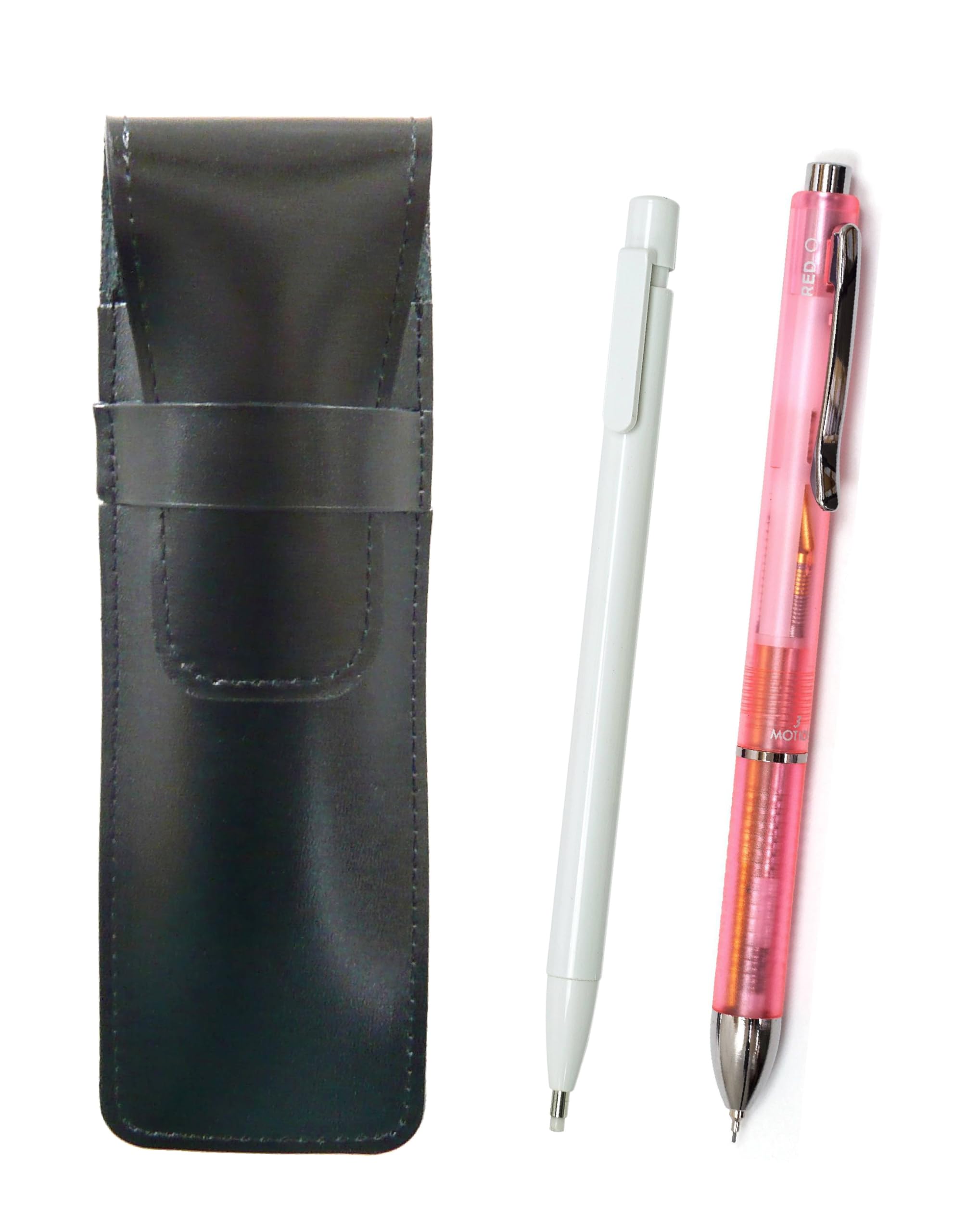 

Slim Cowhide Pencil Case Black Knock Type Eraser White and 3 Mecha Japan Clear Set Pink 2-Pack Extra-Fine ASBER15W-CL3M-P-2