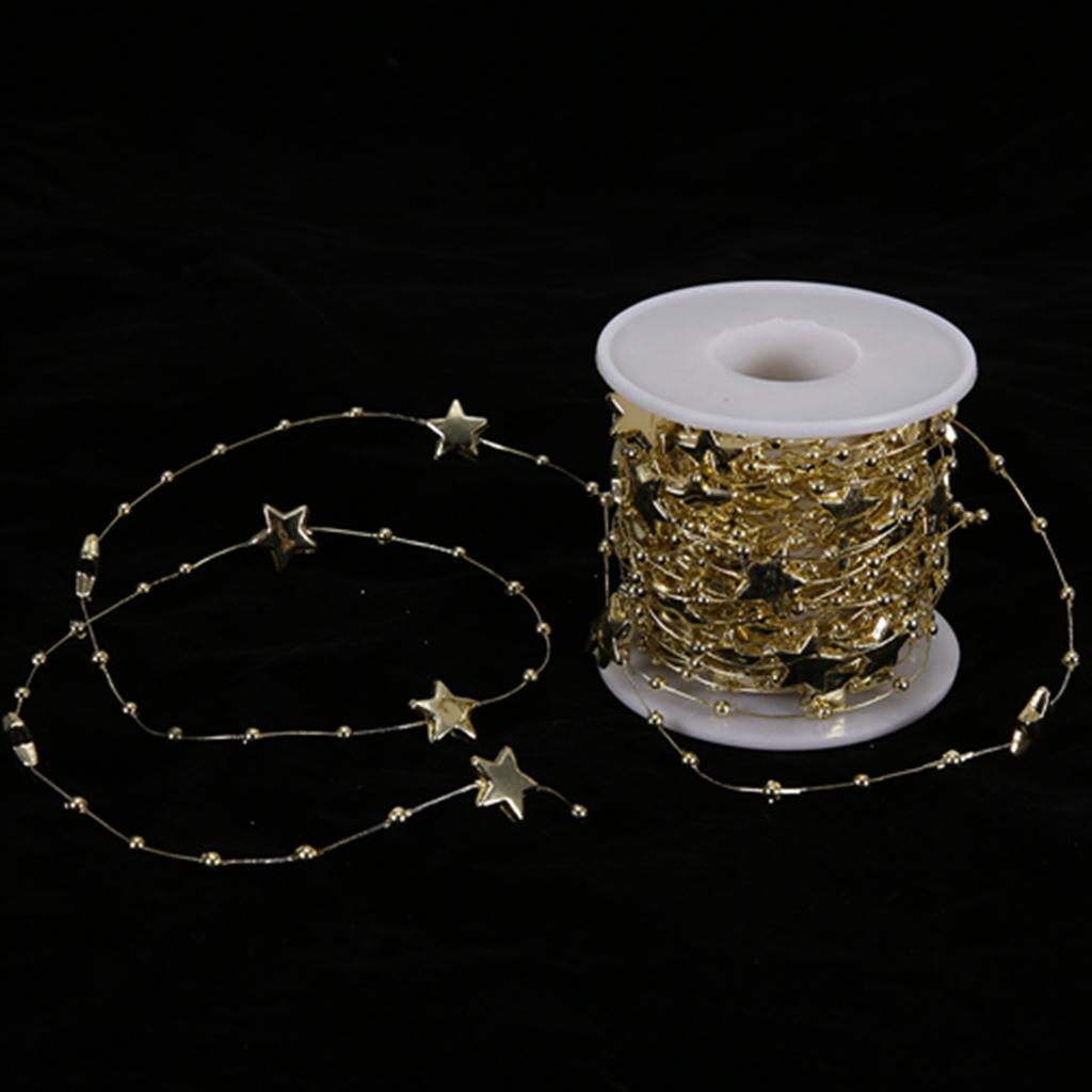 10 Meters Bead Chain ABS Electroplated Pearl Chain Fiver- Pointed Star Decorative String(Golden)