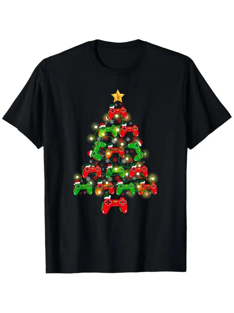 MenS WomenS Retro 8Bit Controller Christmas Tree TShirt