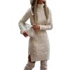 Fall Winter Sweater Dress High Collar Neck Protection Slim Fit Slit Hem