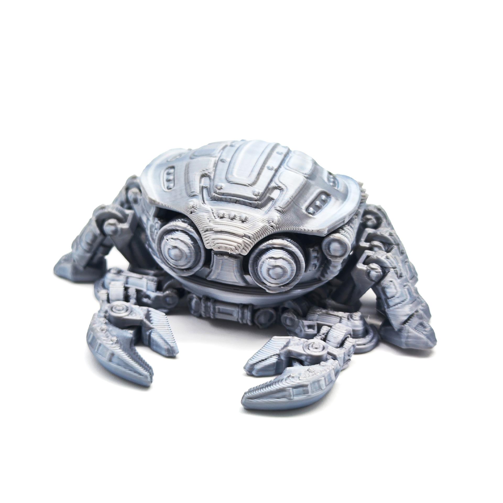 Cyberpunk 3D Printed Mechanical Crab Toy with Movable Joints and Openable Lid 8cm