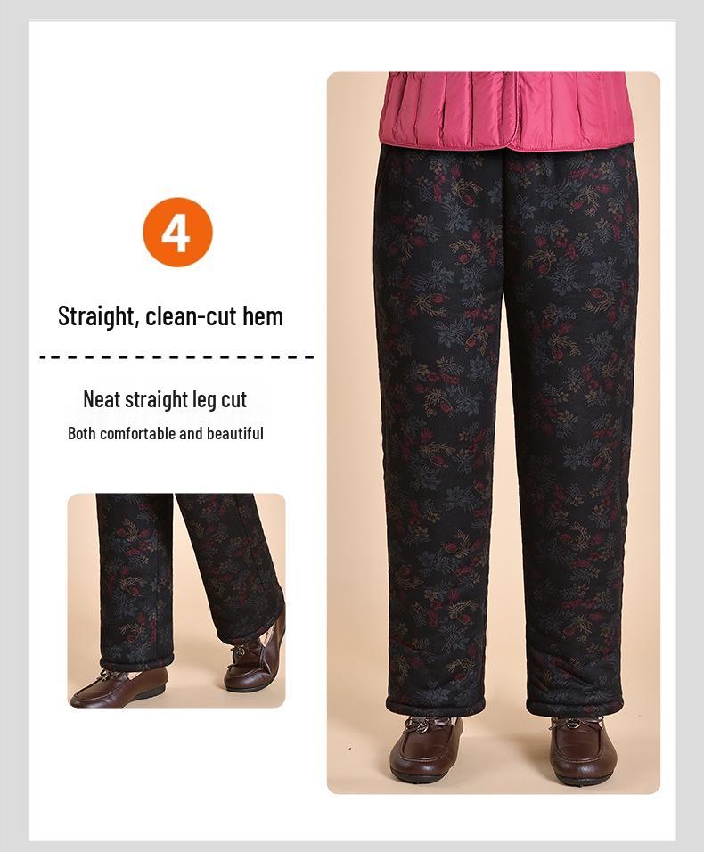 Grandma's Warm Cotton Fleece Pants: Cozy, Loose-Fitting Floral Design for Middle-Aged and Elderly, Ideal for Autumn and Winter Wear.