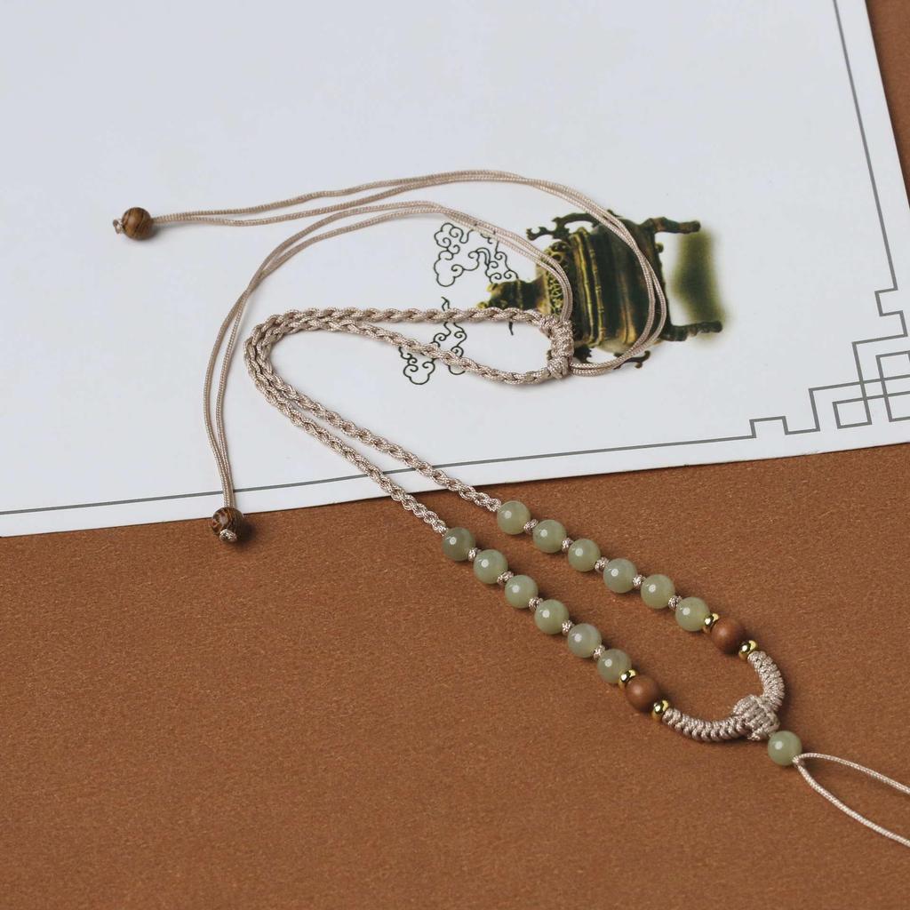 Unisex Thin Hetian Jade Peace Buckle Pendant Necklace with Red Rope