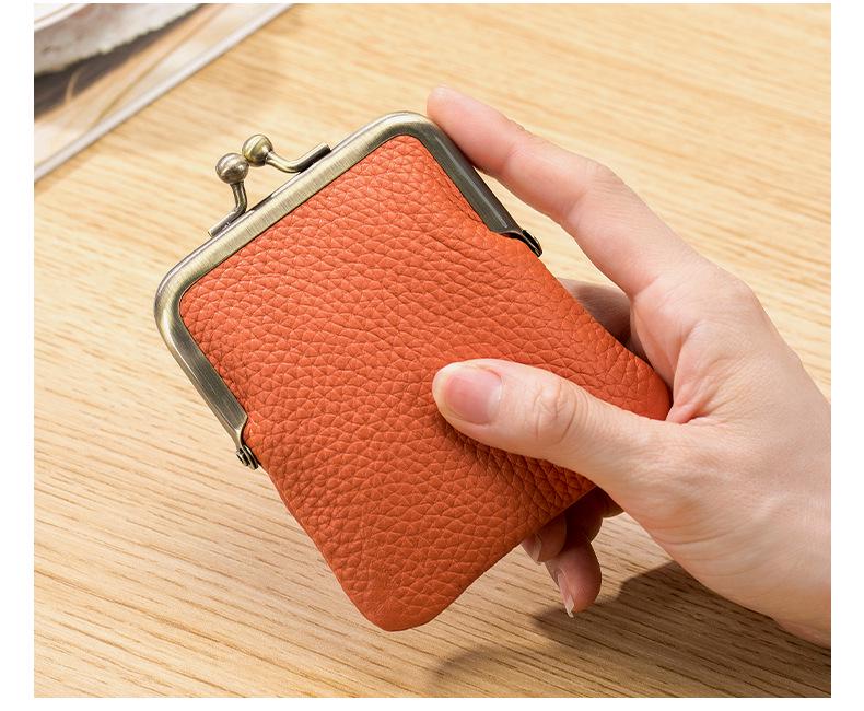 Women's Genuine Leather Mini Coin & Card Holder with Lipstick Clip - Chic European American Fashion Storage Purse