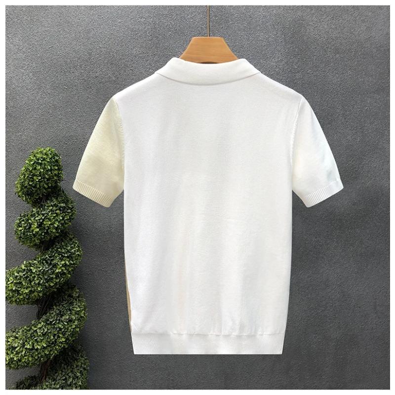 Half Zip Western-style Ice Silk Thin Short Sleeved Sweater Men Summer Cool Knit T-shirt Men Mens Polo Shirt
