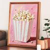 Pink Popcorn Bucket Pearl Art Painting with Frame Shiny Bead Canvas Creative Leisure Craft for Modern Wall Decor Gift Home Decoration