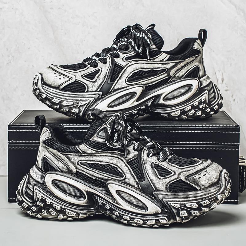 

Mens Chunky Sneaker Designer Tire Sole Sport Shoes Casual Leather Fabric Height Increased Platform Shoes Plus Size 45 46 46 чёрный