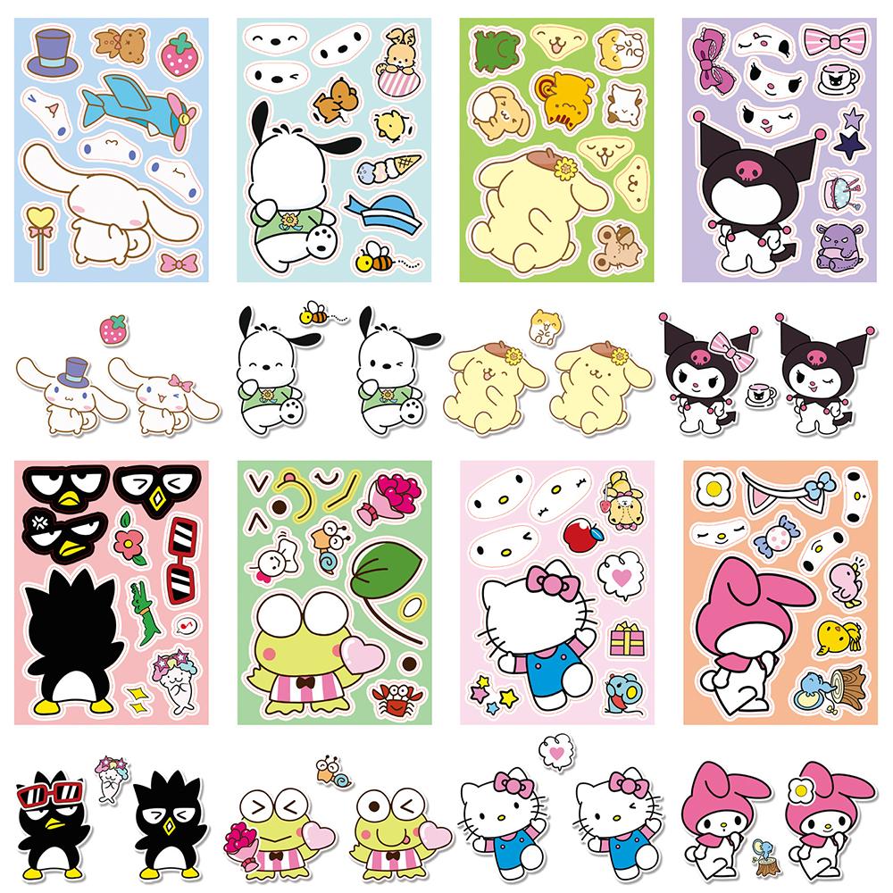 Kids 8Sheets/Set Make A Face Puzzle Sticker Cute Kawaii Anime Funny Children Assembly Jigsaw Diy Stickers Children Educational Toy