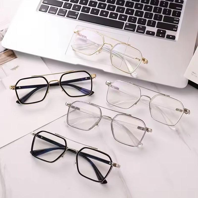 Men and Women Polygon Double Beam Anti Blue Light Flat Mirror Computer Eyeglasses