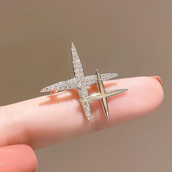 Rhinestone Star Brooch Double Star Lapel Pin Sparkling Star Brooch Pin Fashion Accessory for Men Women Shirts Coats