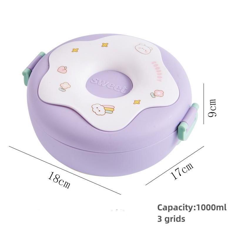 

Ланч-бокс для школьника, коробка для закусок, пончик, мультфильм, герметичная коробка для бенто, пакеты для ланча с вилкой, ложкой, 3 отделениями, можно использовать в микроволновой печи фиолетовый