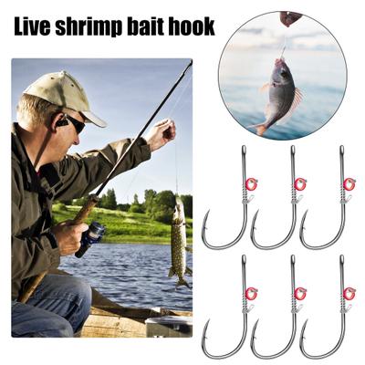6/12Pcs Live Shrimp Fixing Hook Heavy Duty Carbon Steel Barbed Fishhook with Hole Freshwater
