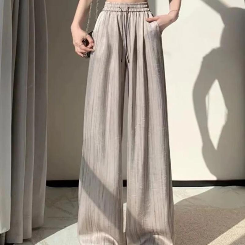 Women's Summer Ice Silk Ink Painting Wide-Leg High-Waisted Floor-Length Pants