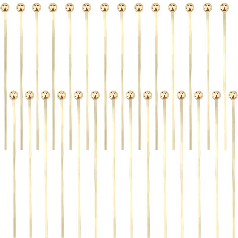18K Gold Plated Brass Eye Pins Flat & Ball Head Pins Copper Jewelry Pins Needles for Crafts DIY Earring Pendants Jewelry Making 0.6x16mm