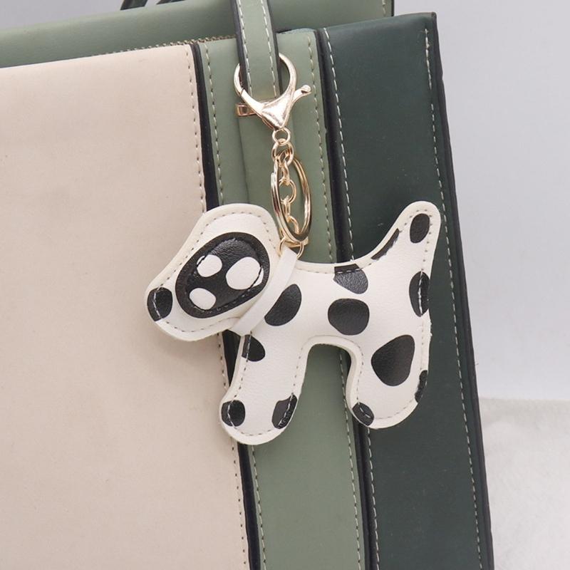 Multi Purpose Spotted Dog PU Keychain Accessory For Cars And Bags Featuring Sturdy Alloy Clip Keychain Pendant