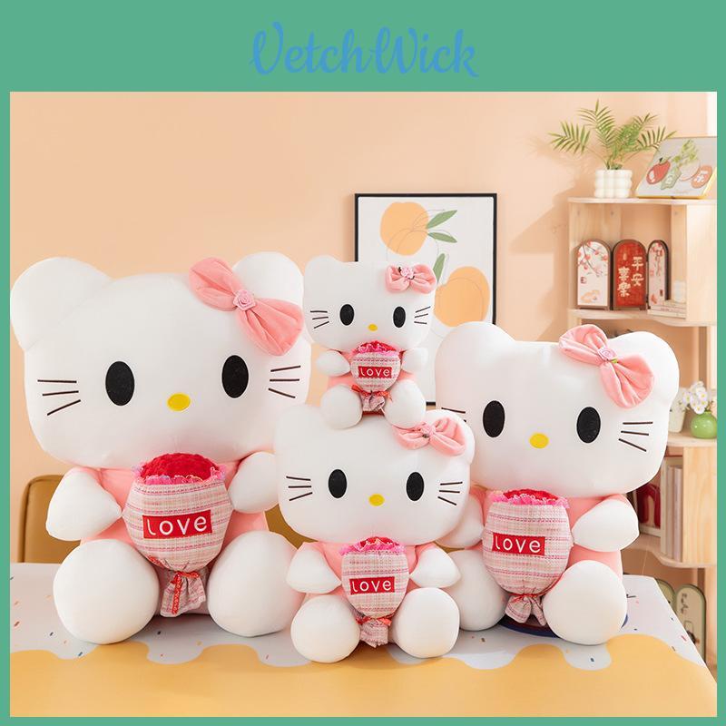 Rose Hello Kitty Cat Plush Toy With Short Plush For Couples Gift And Collectors