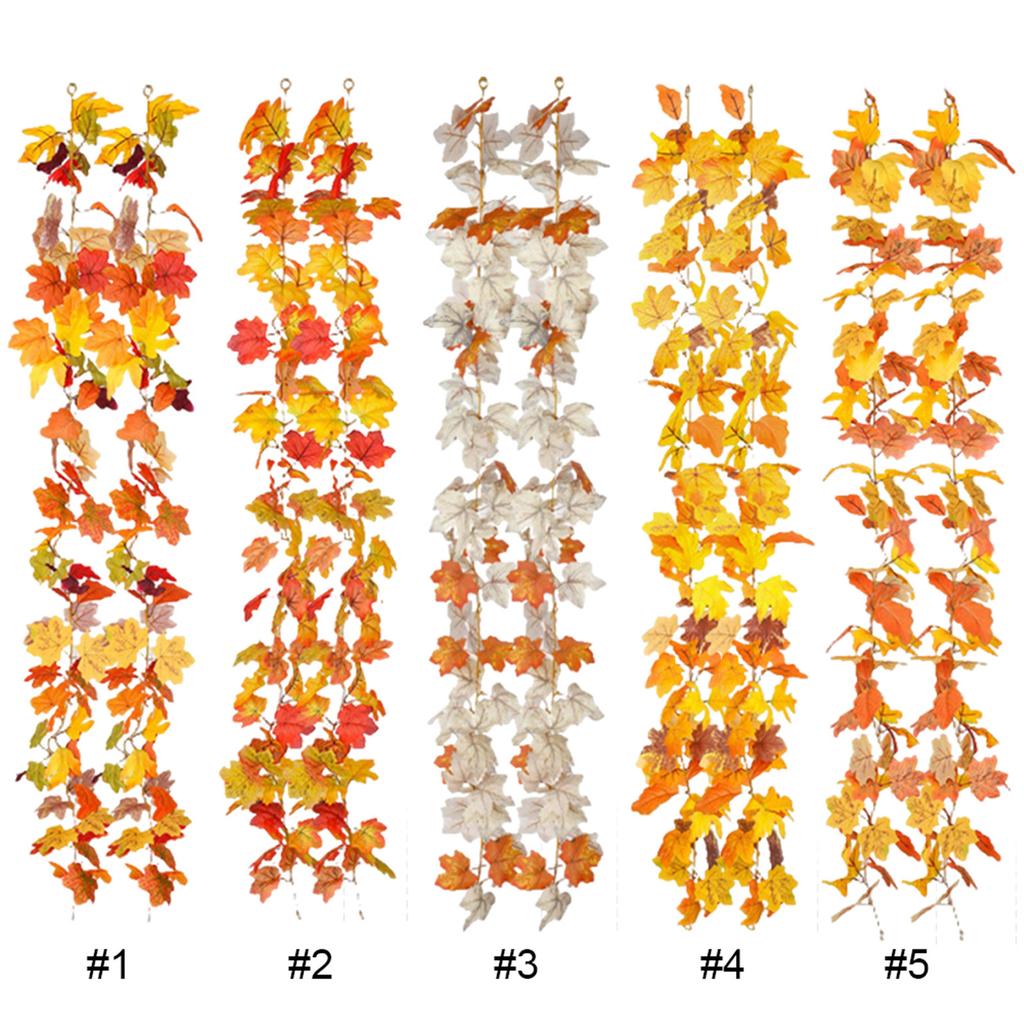 2Pcs Artificial Autumn Fall Maple Leaf Garland Artificial Fall Foliage Garland Fall Leaves Decor Garland for Home Wedding Party