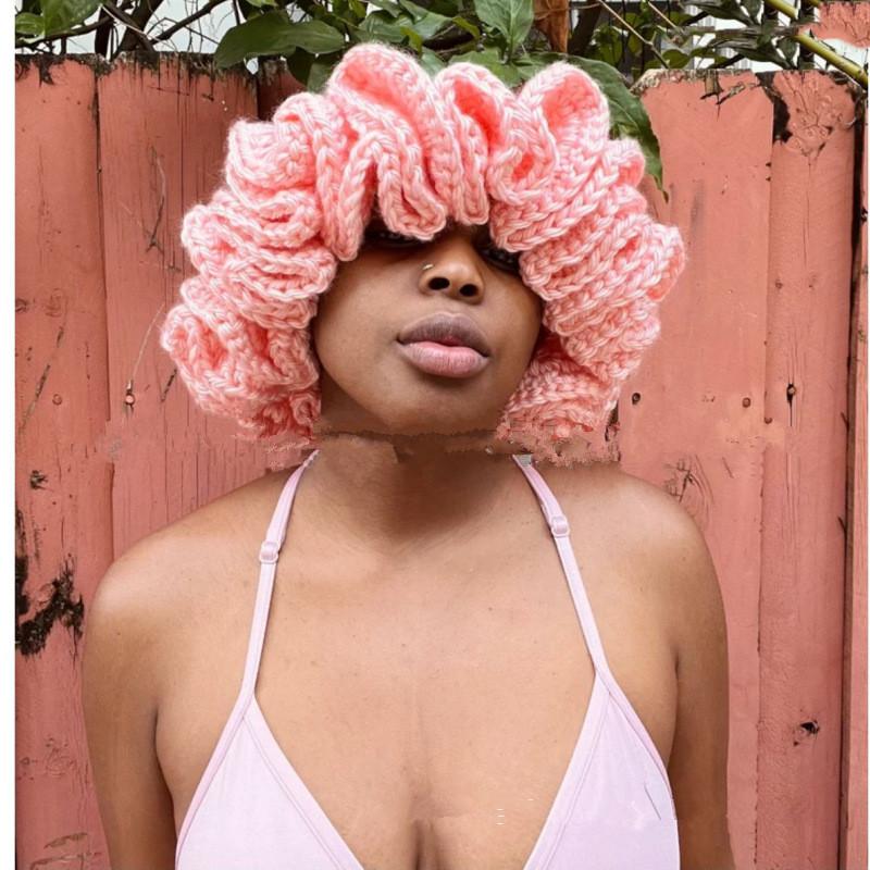 NEW Women Crochet Bucket Hats Y2k Fashion Pleated Ruffles Knitted Hat
