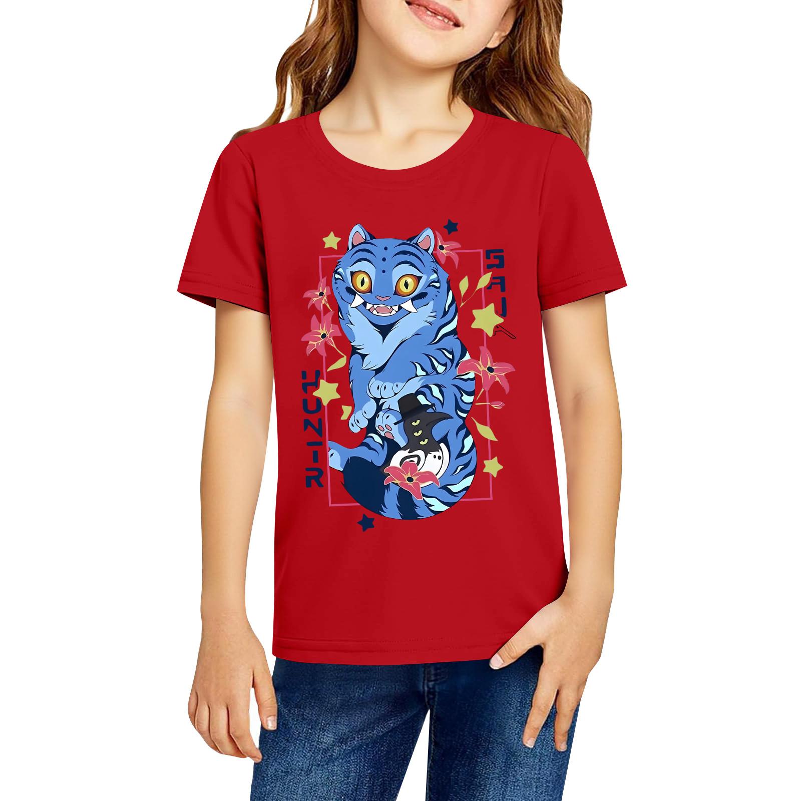 

Fashionable Round Neck Short Sleeve Work Clothes Printed Tops For KID Summer Tops 150 червоний