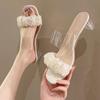 Transparent high heels summer crystal thick heel sandals female 2025 new fairy wind half drag French Internet celebrity cool slippers