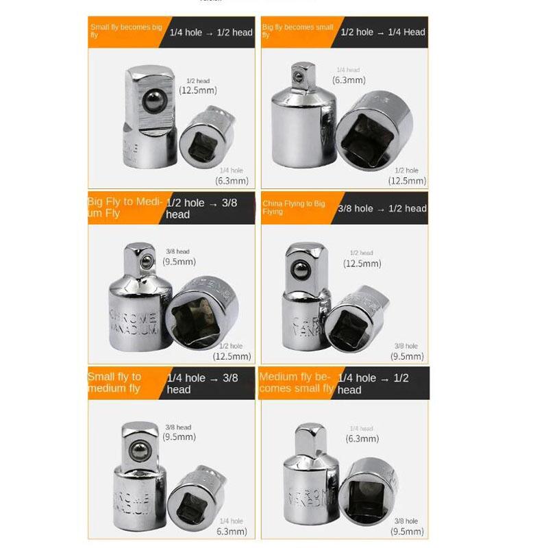 Socket Adapter Ratchet Wrench Adapter 1/2 Large Flywheel 3/8 Medium Flywheel 1/4 Small Flywheel CR-Vs Chrome Vanadium Steel