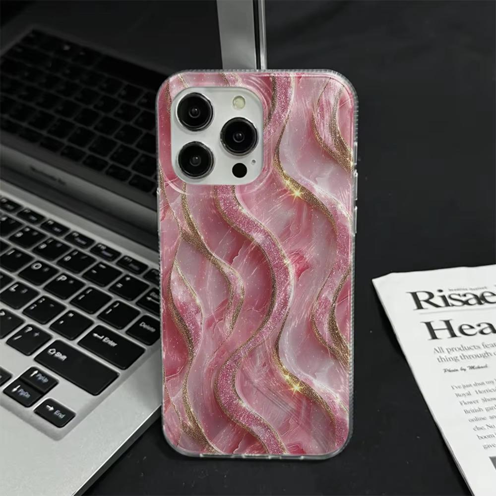 Light Luxury Golden Powder Wave Phone Case For Samsung Galaxy S26 S24 S25 S23 Ultra S22 S21 Plus FE A35 A50 A54 A55 Back Cover