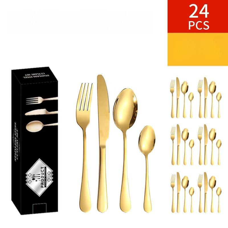 Stainless Steel Cutlery Set, Western-style Steak Knife, Fork, and Dessert Spoon Set (24-piece Set)