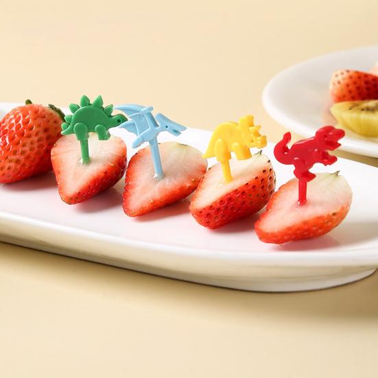 10Pcs Fruit Fork Dinosaur Shape Cake Fruit Toothpick Reusable Children Food Picks for Bento Lunch Decoration