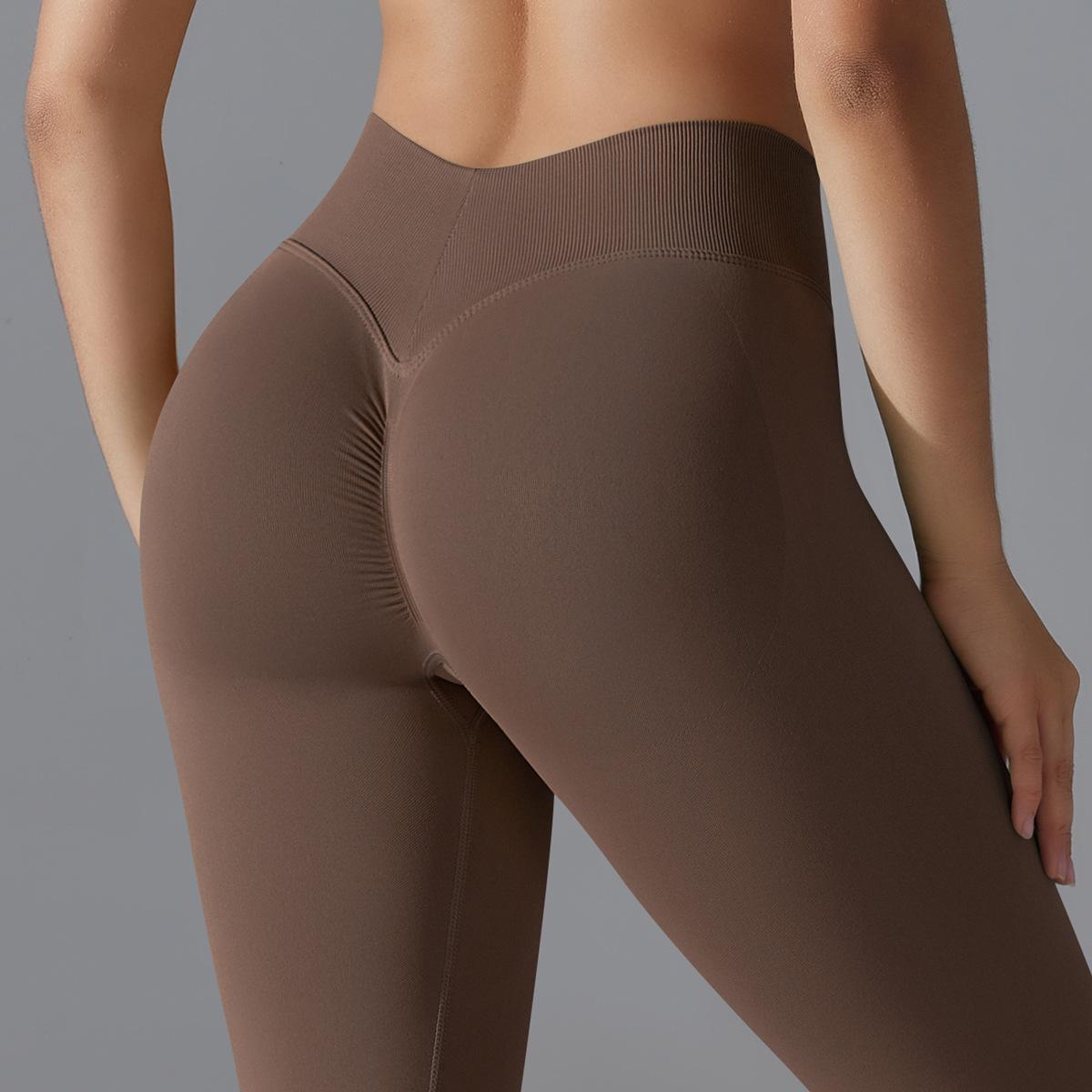 

Жіночі легінси з високою талією та стегнами, що піднімають фітнес, швидковисихаючі еластичні легінси для йоги, безшовні спортивні штани з міхуровою сідницею S коричневий