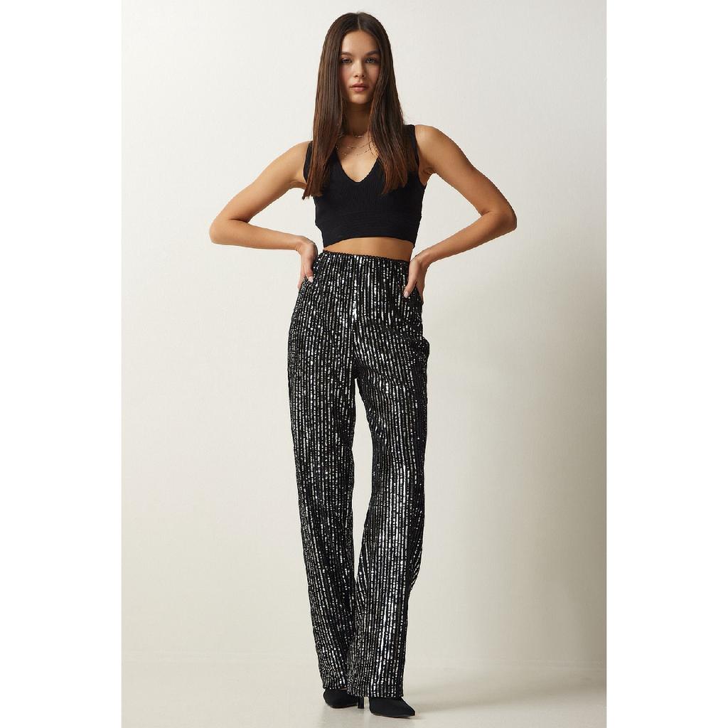 Damskie szare cekinowe spodnie palazzo Mc00250